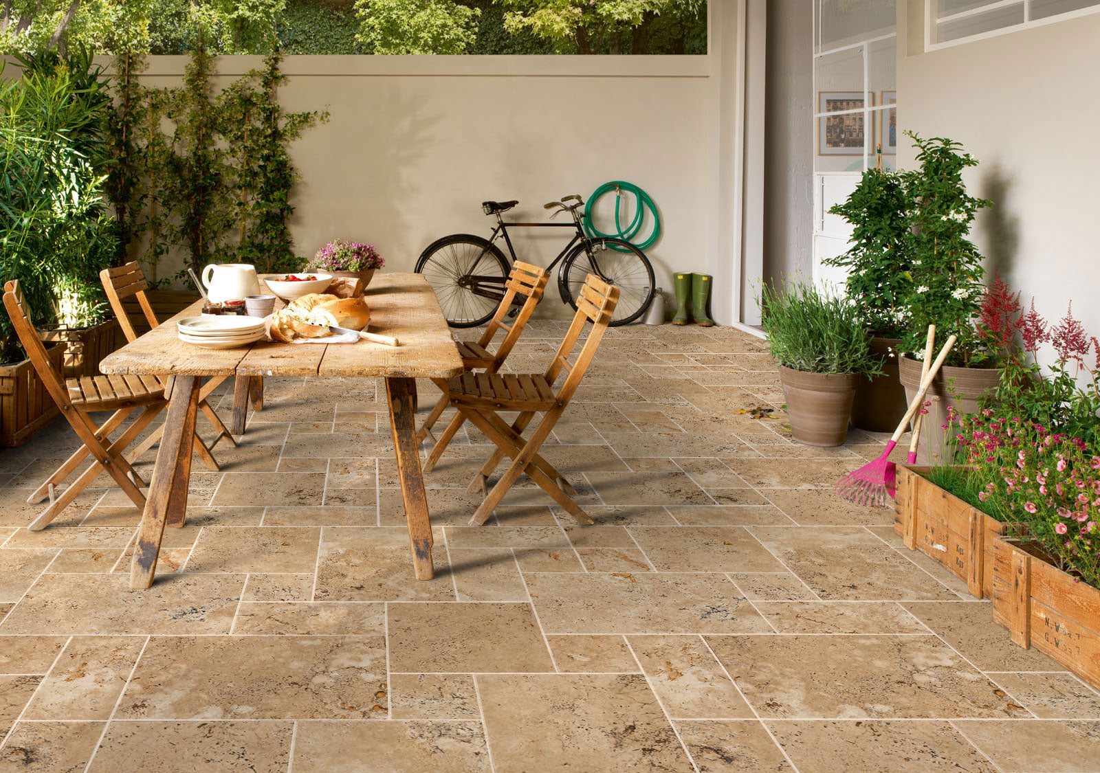 Travertine Aspendos Beige Pattern Tumbled Pavers - Belair Collection