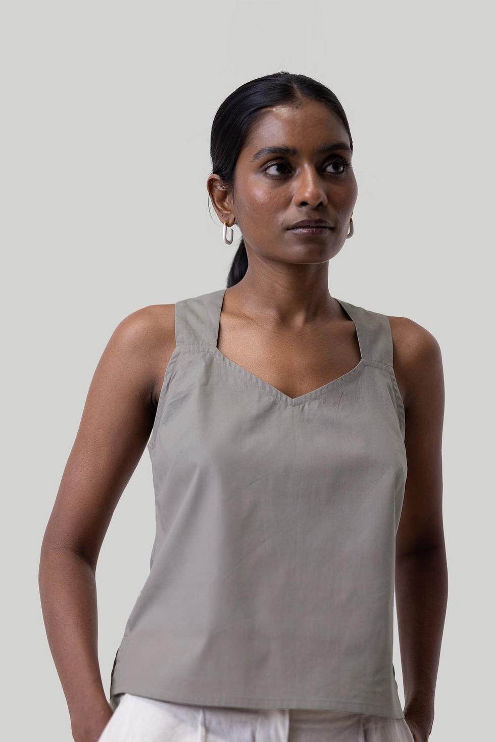 Crossback Tank Top - Poplin Ecru