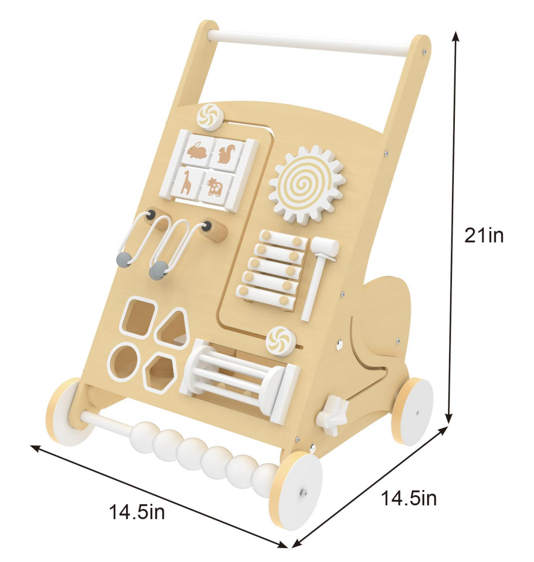 Wooden Baby Push Walker with Activity Panel | Montessori Walker for First Steps
