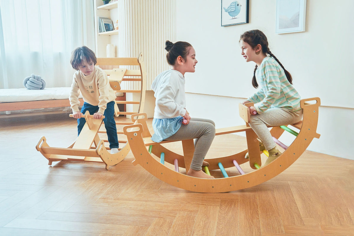 Bailis | 3-in-1 Wooden Climbing Arch, Rocker and Seesaw for Toddlers