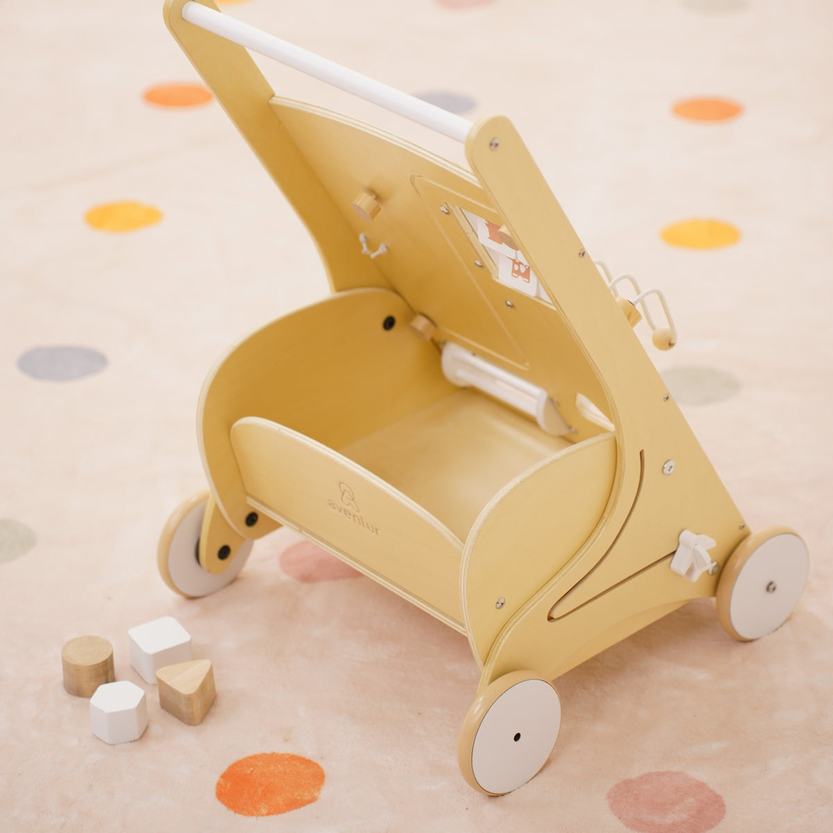 Wooden Baby Push Walker with Activity Panel | Montessori Walker for First Steps