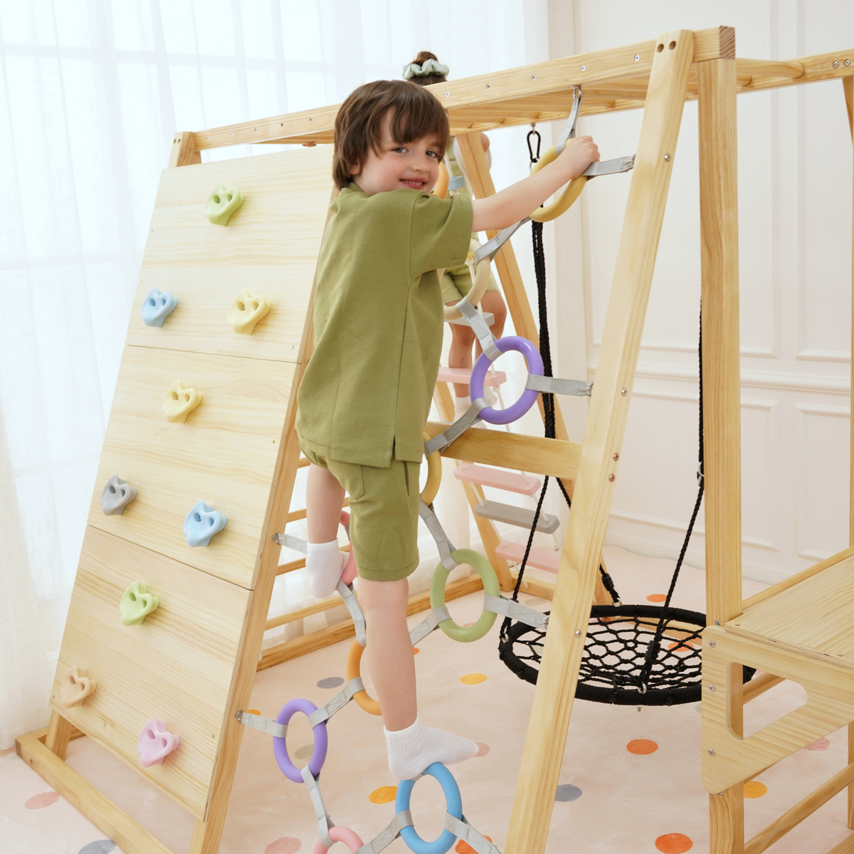 Sweetgum XL | 8-in-1 Indoor Playset for Toddlers with Slide and Swing