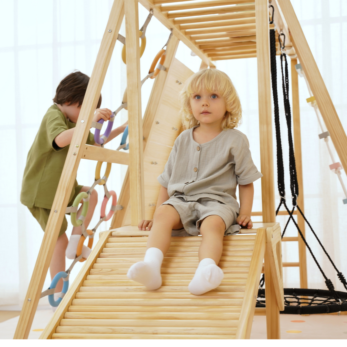Sweetgum XL | 8-in-1 Indoor Playset for Toddlers with Slide and Swing