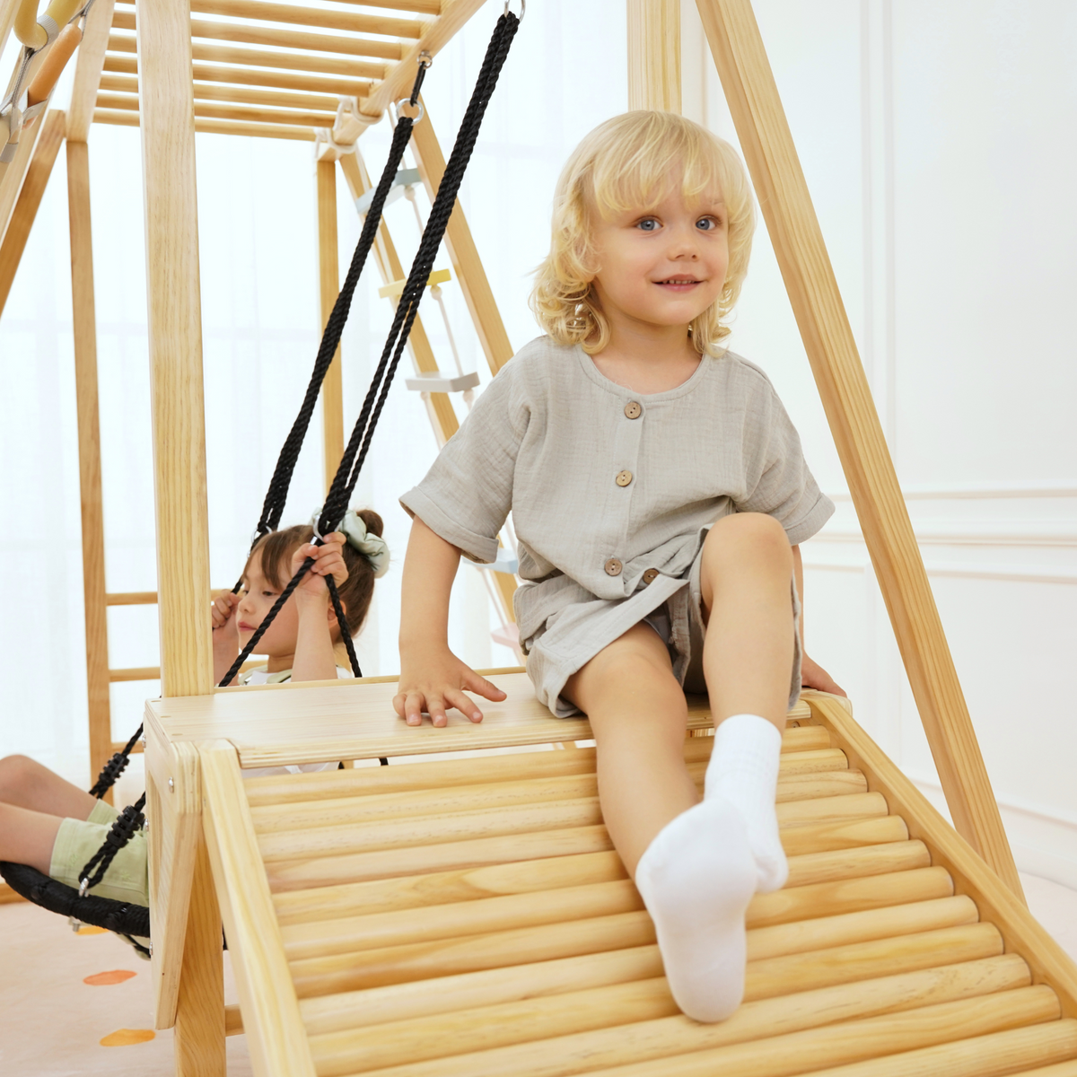 Sweetgum XL | 8-in-1 Indoor Playset for Toddlers with Slide and Swing