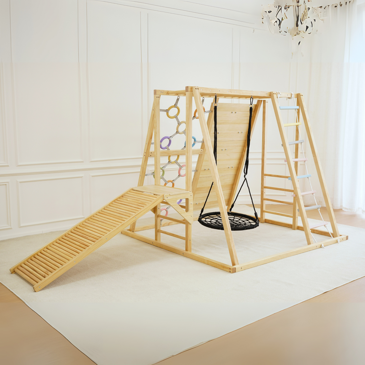 Sweetgum XL | 8-in-1 Indoor Playset for Toddlers with Slide and Swing