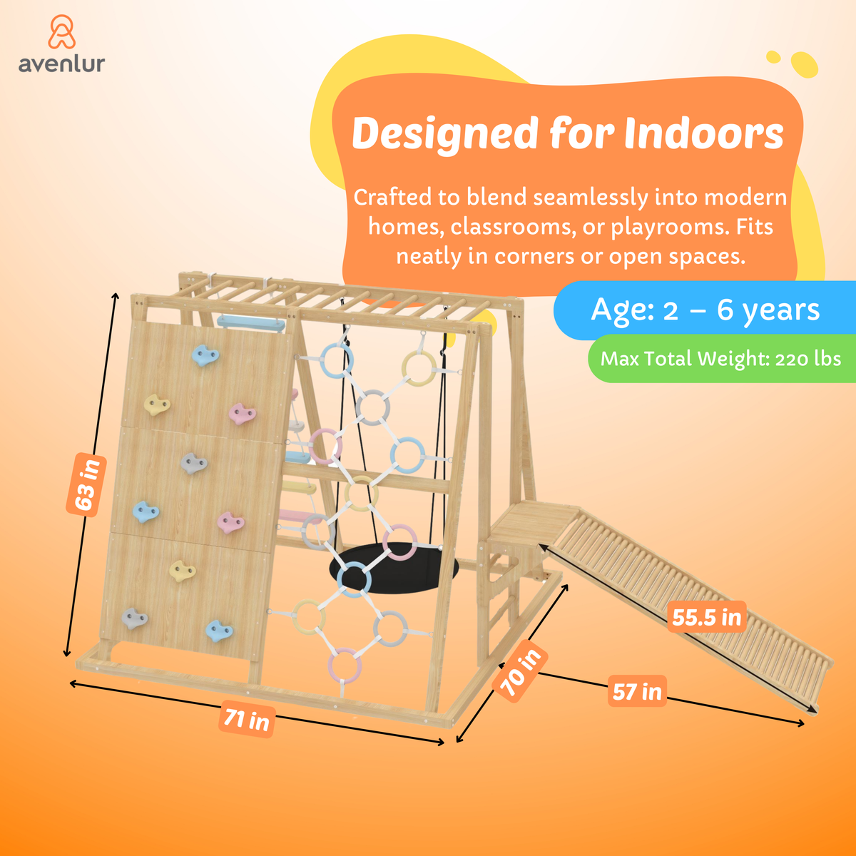 Sweetgum XL | 8-in-1 Indoor Playset for Toddlers with Slide and Swing