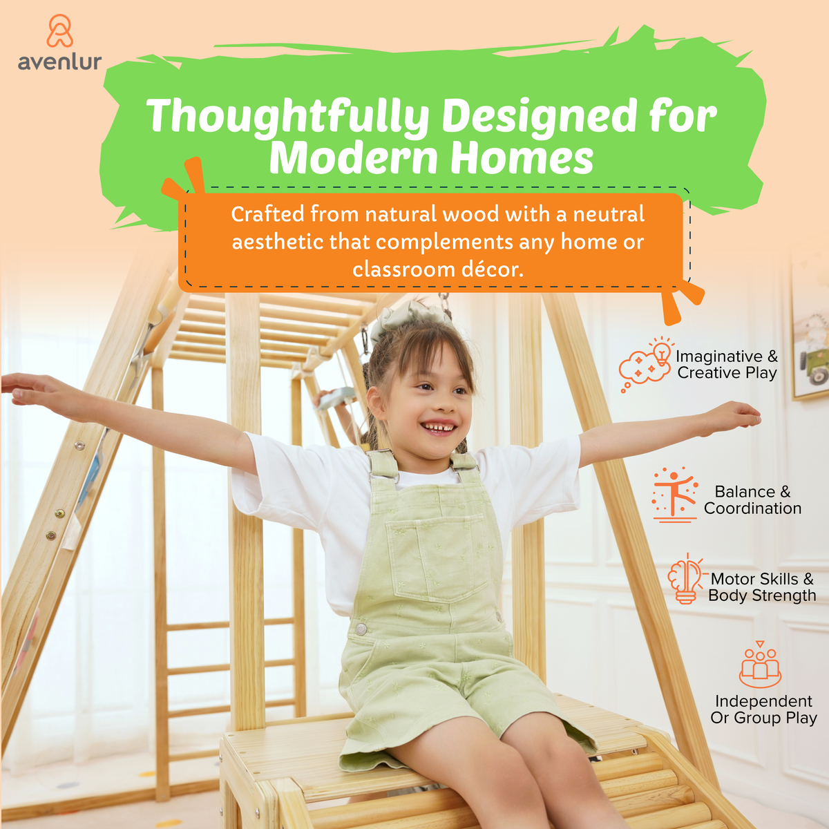 Sweetgum XL | 8-in-1 Indoor Playset for Toddlers with Slide and Swing
