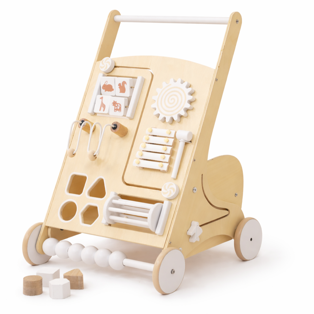 Wooden Baby Push Walker with Activity Panel | Montessori Walker for First Steps