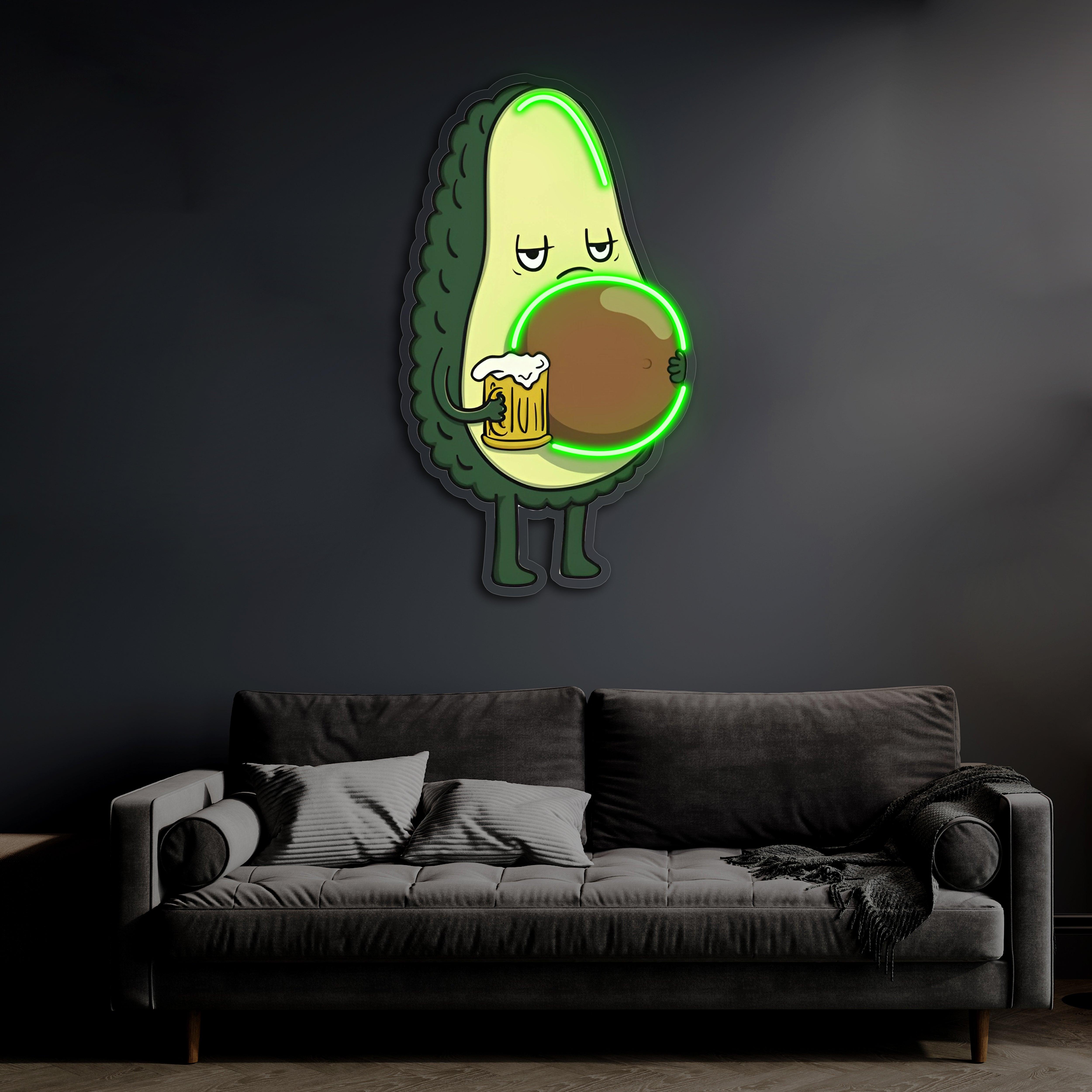 Avocado Beer UV Printed Neon, Beer Neon Wall Art, Avocado Neon Light Sign, Custom Neon Sign, UV Print Neon Sign, Acrylic Neon Sign, Gifts
