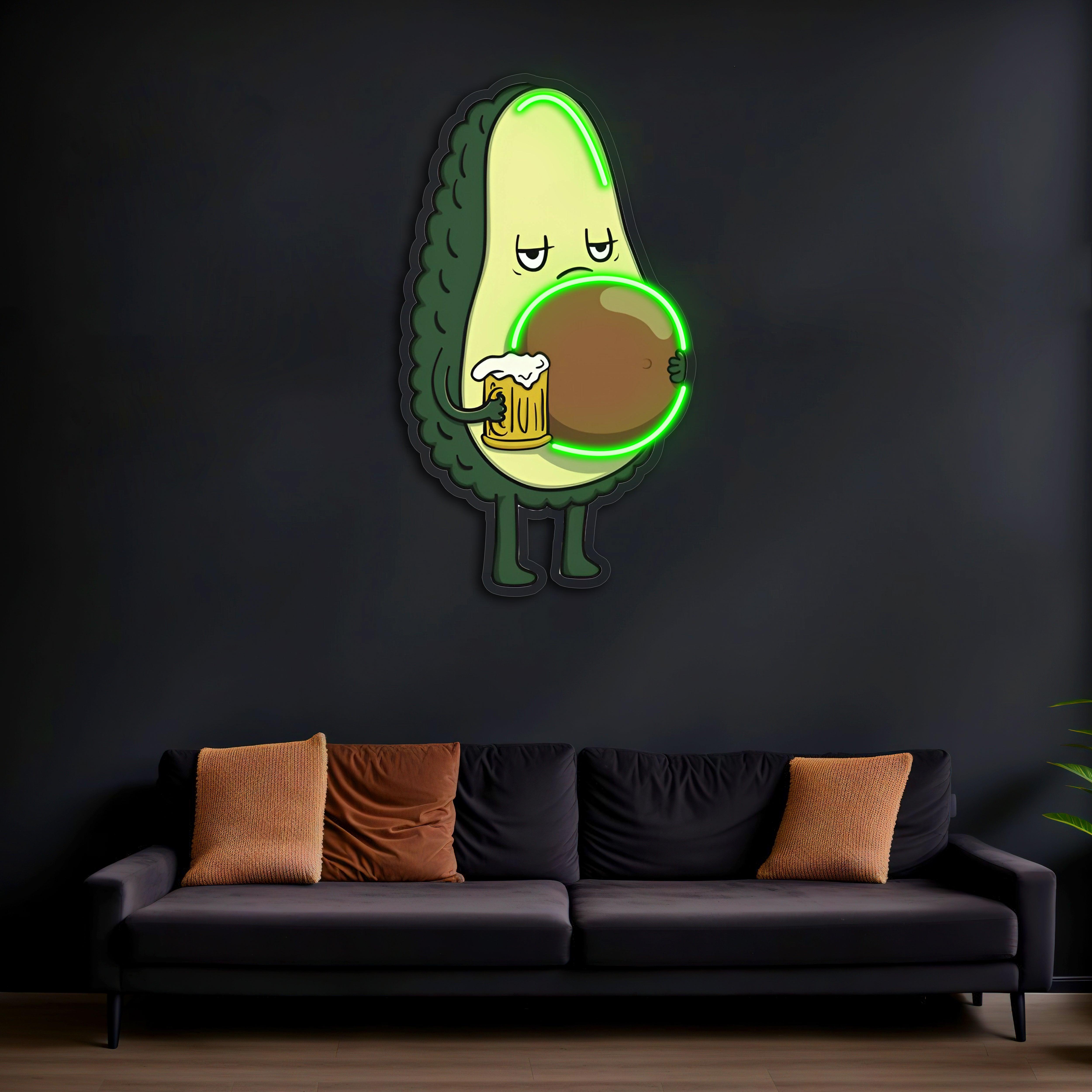 Avocado Beer UV Printed Neon, Beer Neon Wall Art, Avocado Neon Light Sign, Custom Neon Sign, UV Print Neon Sign, Acrylic Neon Sign, Gifts