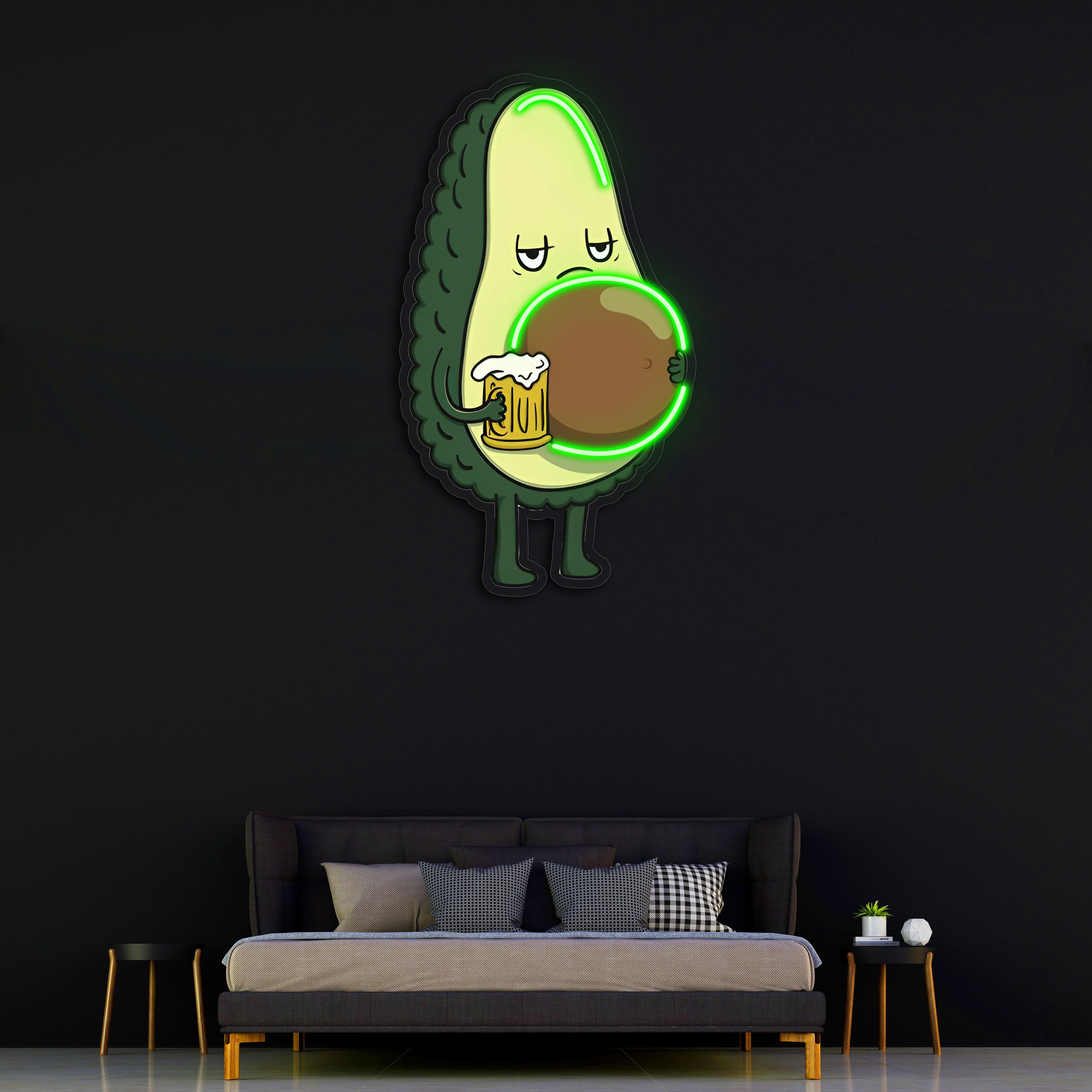 Avocado Beer UV Printed Neon, Beer Neon Wall Art, Avocado Neon Light Sign, Custom Neon Sign, UV Print Neon Sign, Acrylic Neon Sign, Gifts