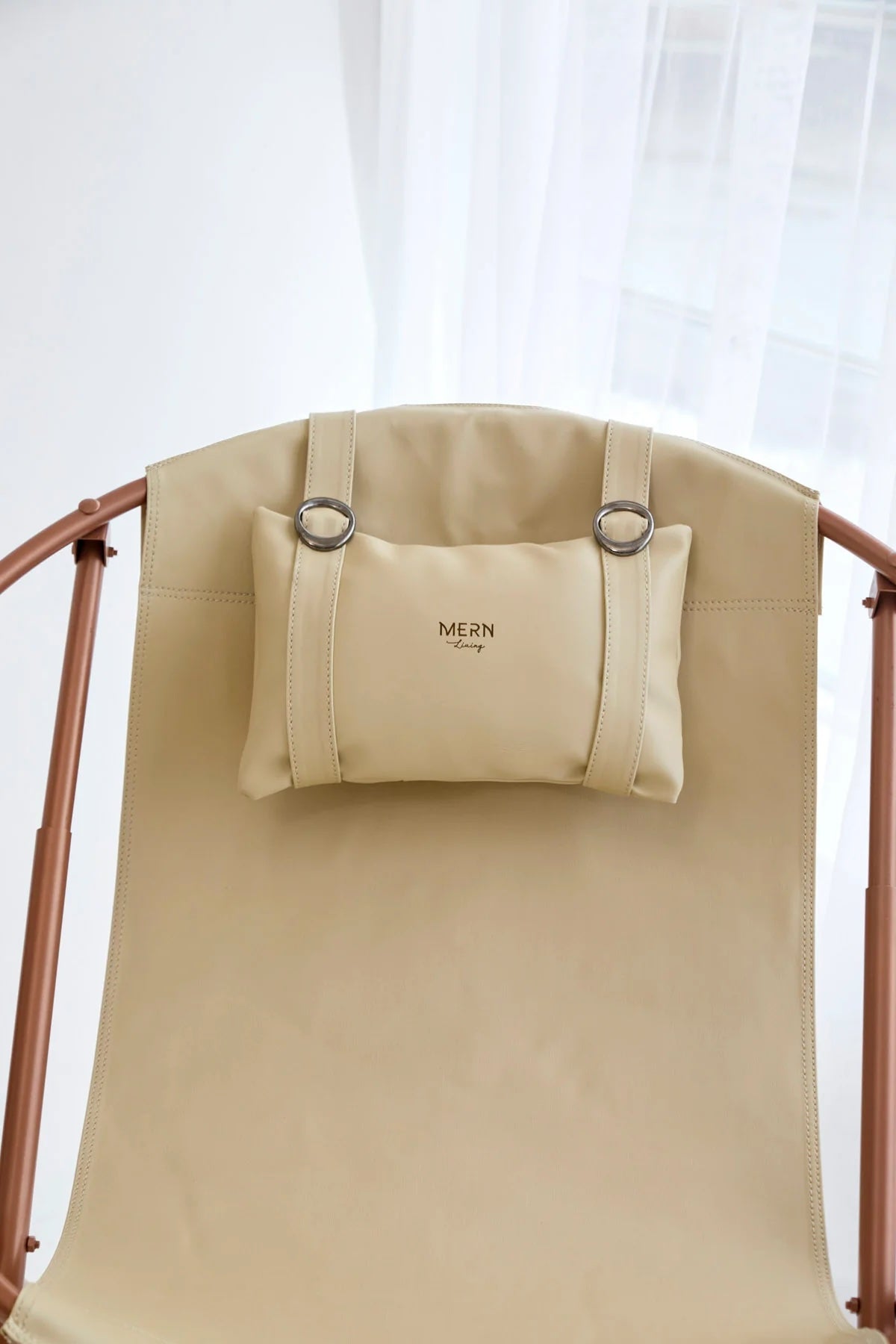Faux Leather Folding Chair Metal Frame Beige