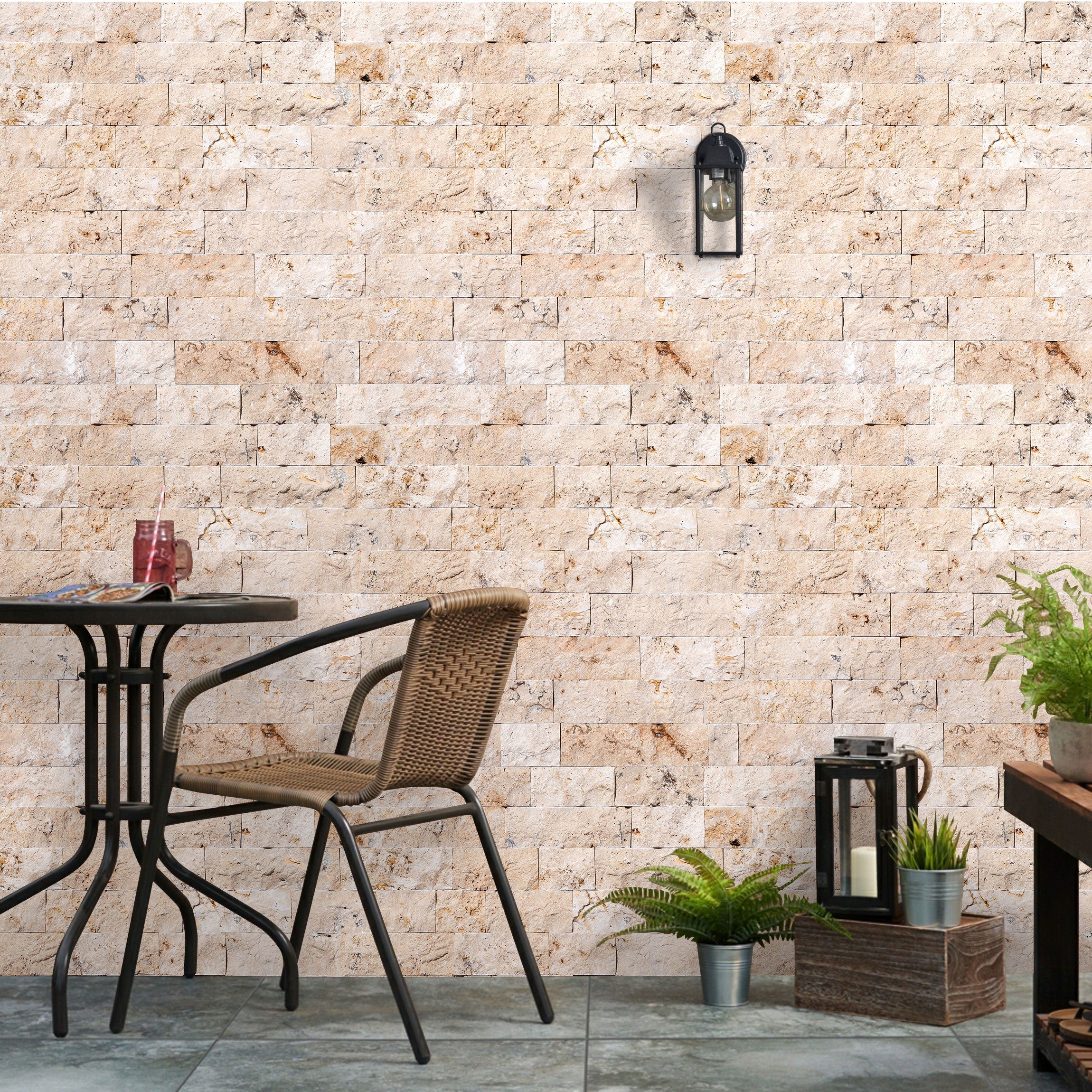 Beige 4"xFree Length Split-face Natural Travertine Wall Tile - Belair Collection