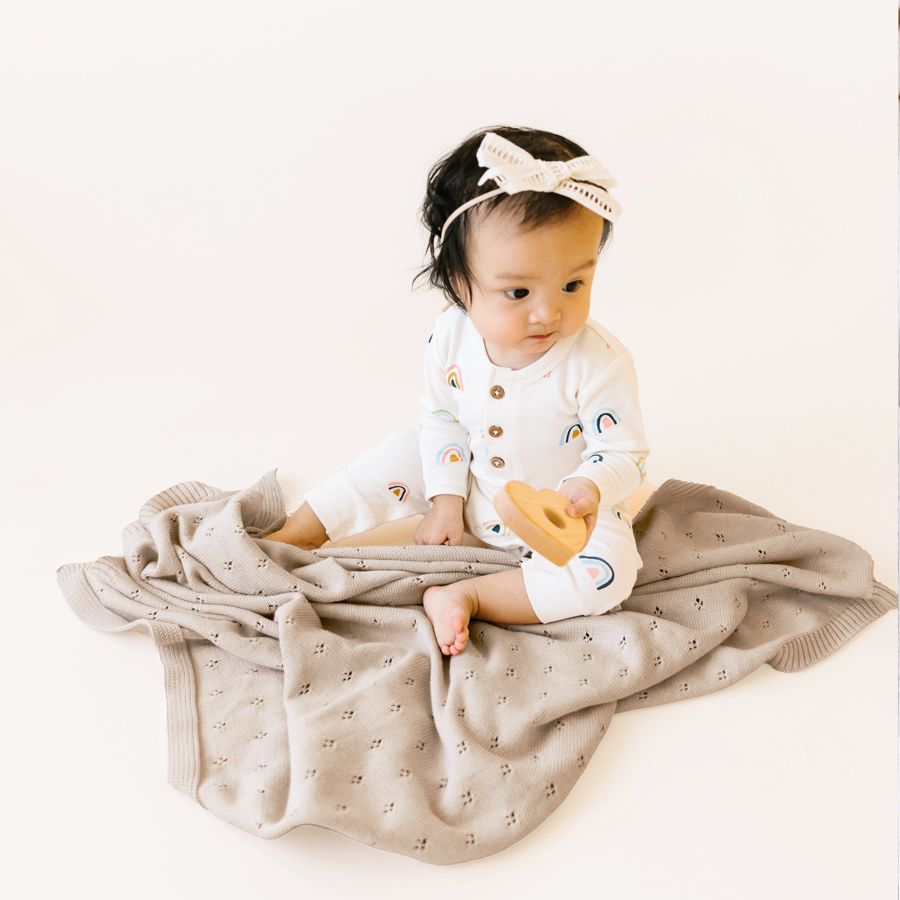 Organic Cotton Pointelle Baby Knit Blanket - Beige