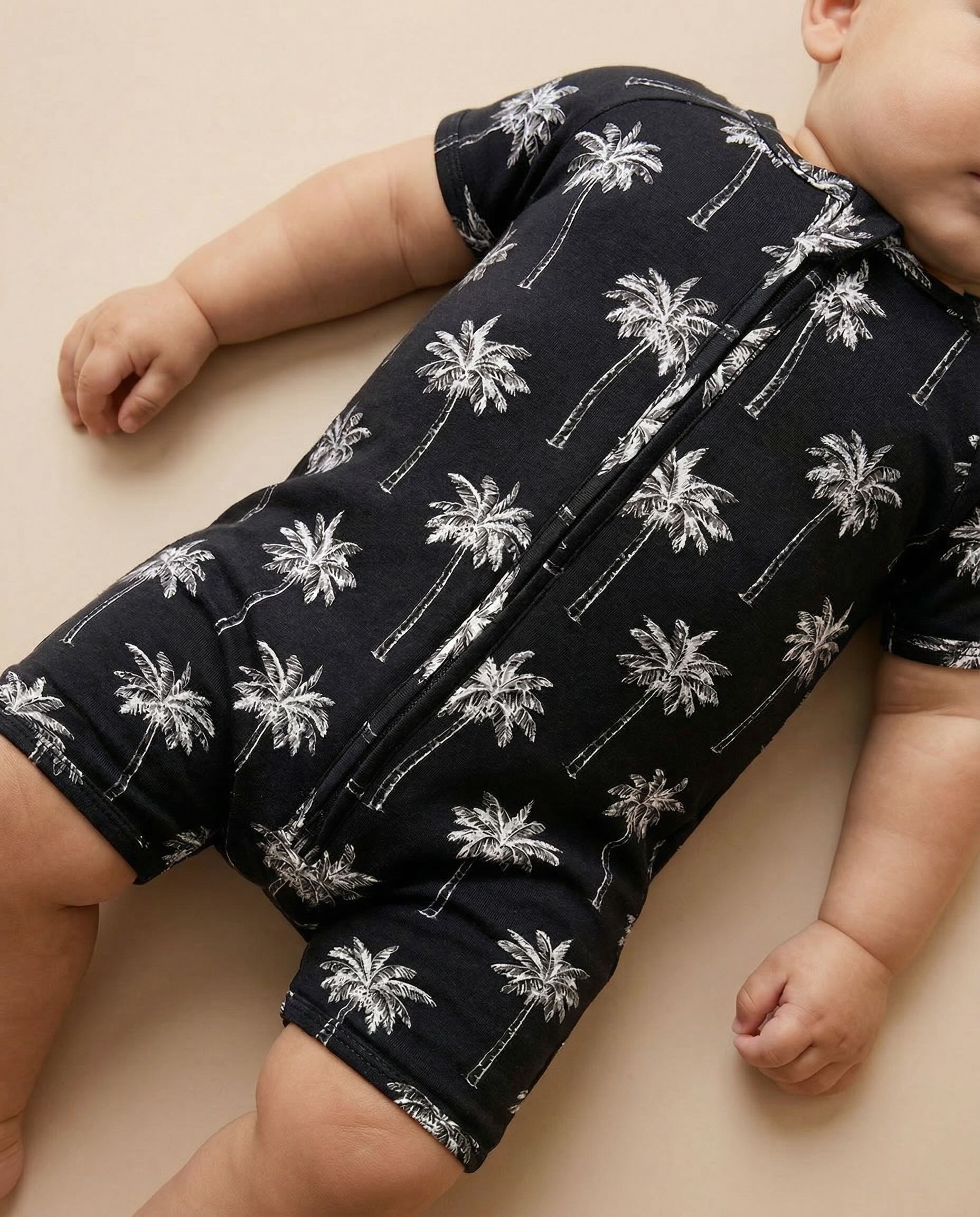 Bamboo Shorty Romper | Palm Style Black