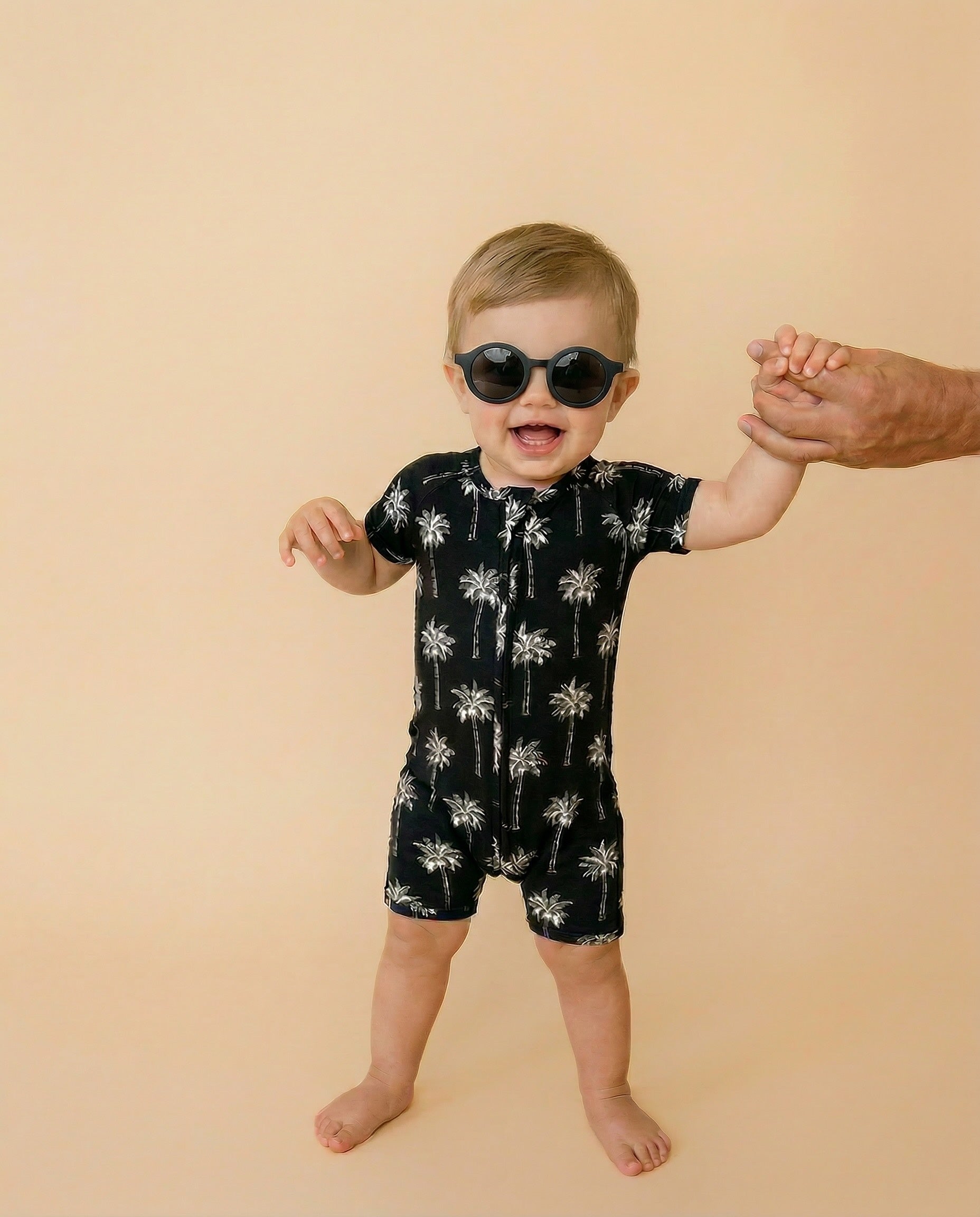 Bamboo Shorty Romper | Palm Style Black