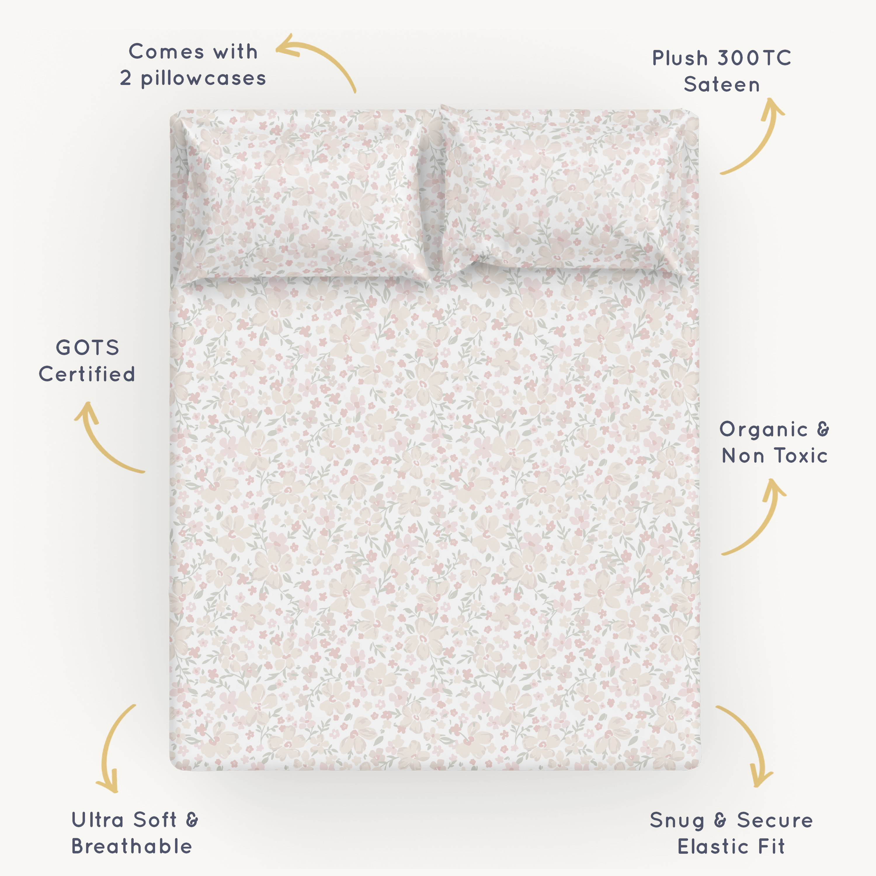 Organic Cotton Sheet Set - Blossom Sheet Set Makemake Organics
