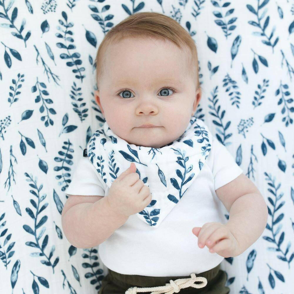 Blue Leaves + Cornflower Bandana Bib Set Bib Bebe au Lait