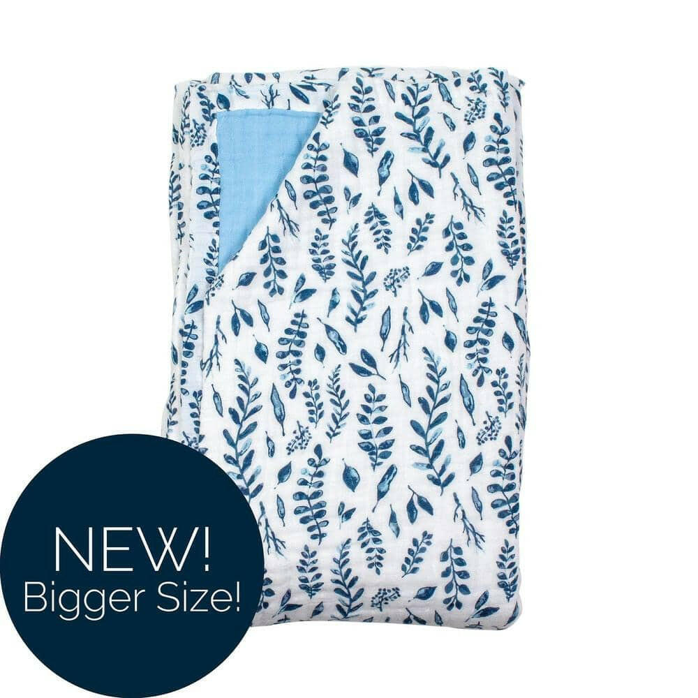 Blue Leaves + Cornflower Classic Muslin Super Snuggle Blanket Super Snuggle Blanket Bebe au Lait