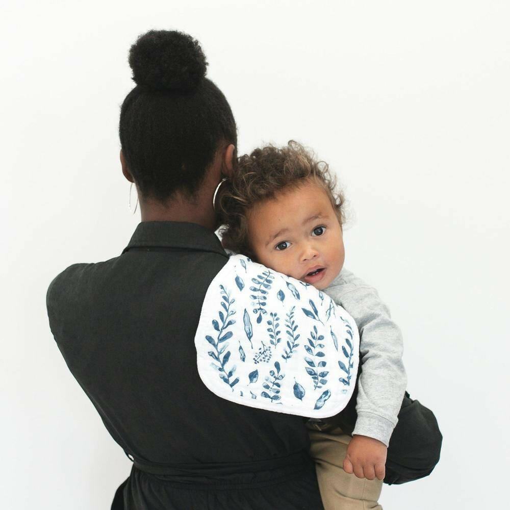 Blue Leaves + Cornflower Muslin Burp Cloths Burp Cloths Bebe au Lait