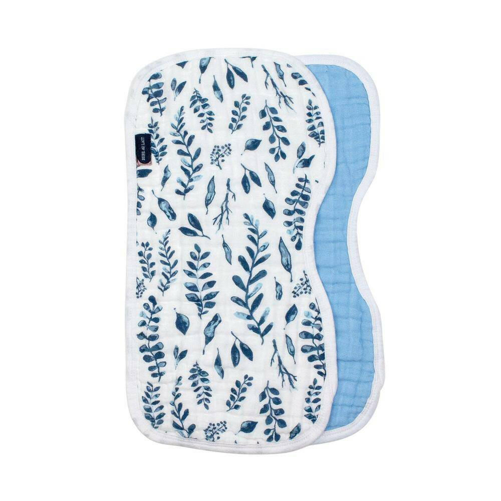 Blue Leaves + Cornflower Muslin Burp Cloths Burp Cloths Bebe au Lait