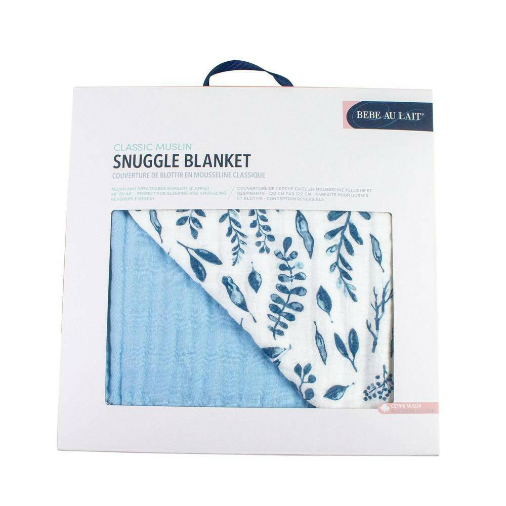 Blue Leaves + Cornflower Premium Cotton Snuggle Blanket Snuggle Blanket Bebe au Lait