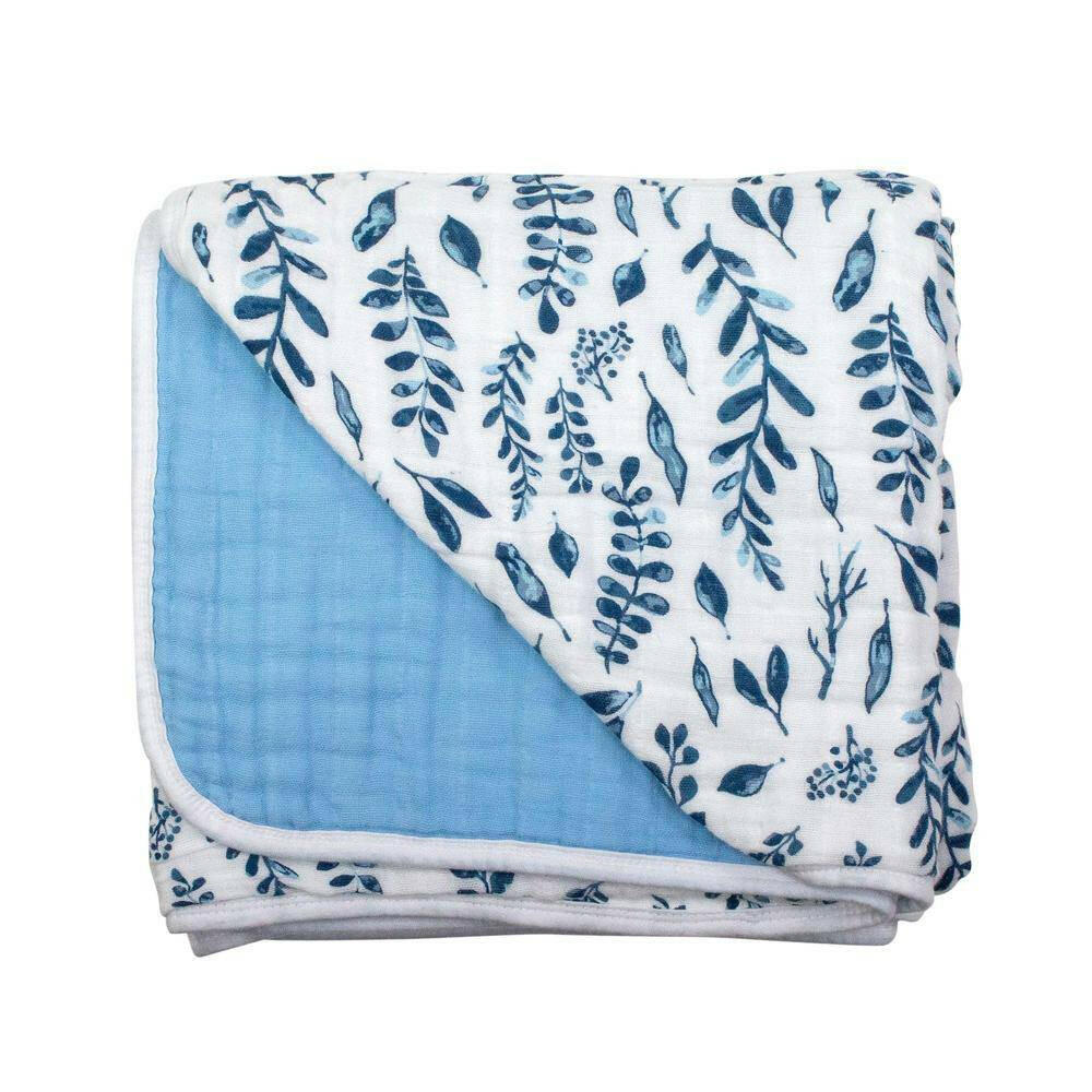 Blue Leaves + Cornflower Premium Cotton Snuggle Blanket Snuggle Blanket Bebe au Lait