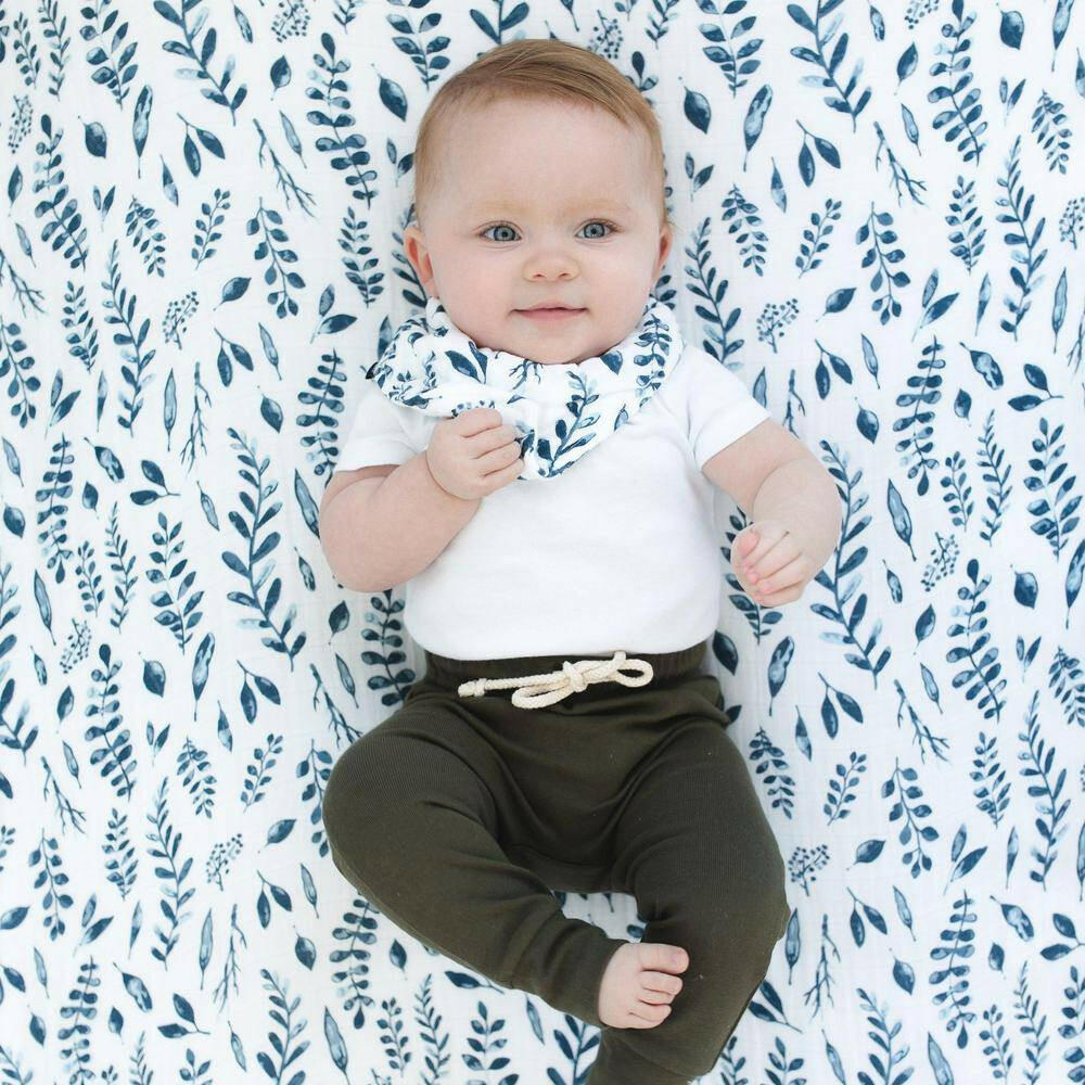 Blue Leaves Crib Sheet Crib Sheet Bebe au Lait