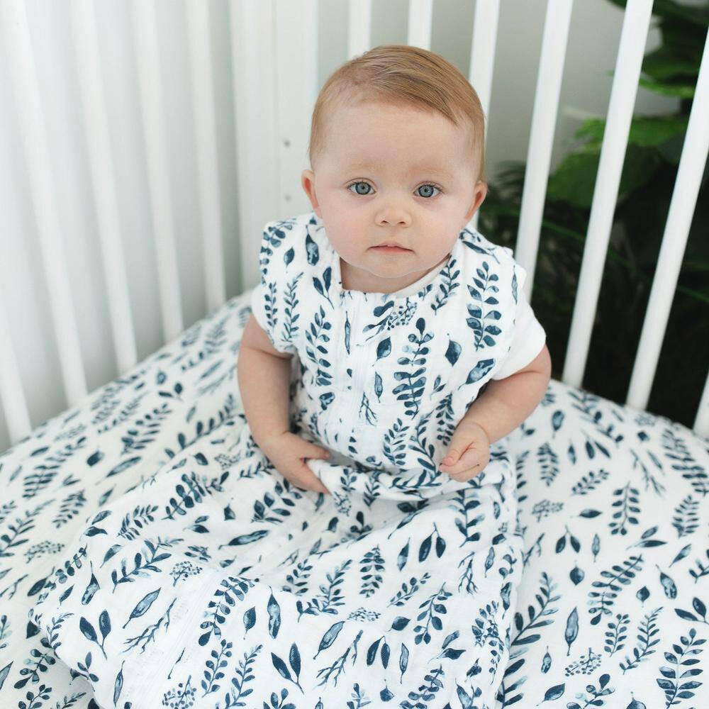 Blue Leaves Crib Sheet Crib Sheet Bebe au Lait