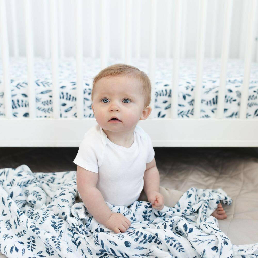Blue Leaves Crib Sheet Crib Sheet Bebe au Lait