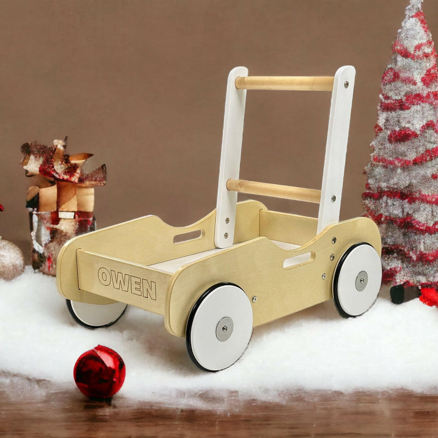 Luma Buggy: Handcrafted Wooden Push Cart in Natural Birch Wood & White Push Walker Luma Goods Co.