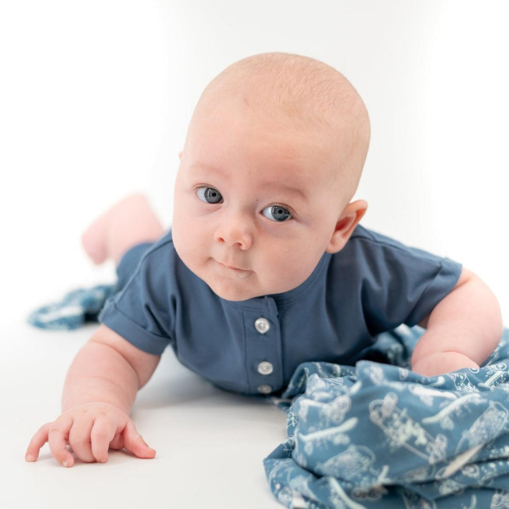 Button Romper - Bijou Blue