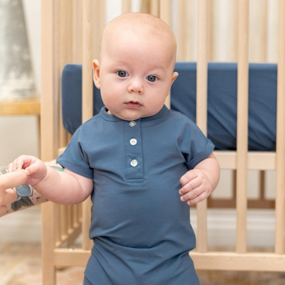 Button Romper - Bijou Blue