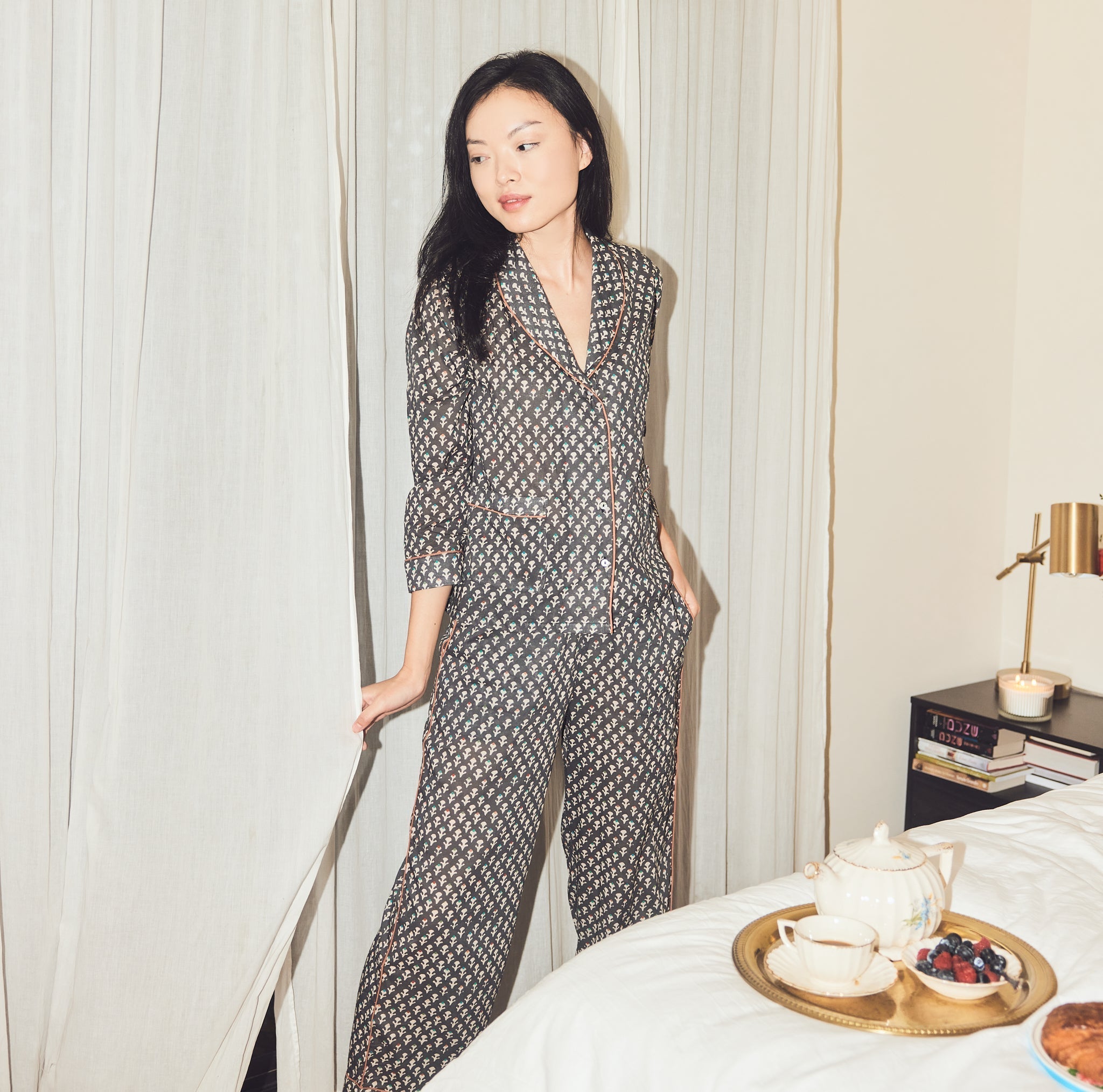 Rosie Pajama Top - Faded Black/Cream Dot print