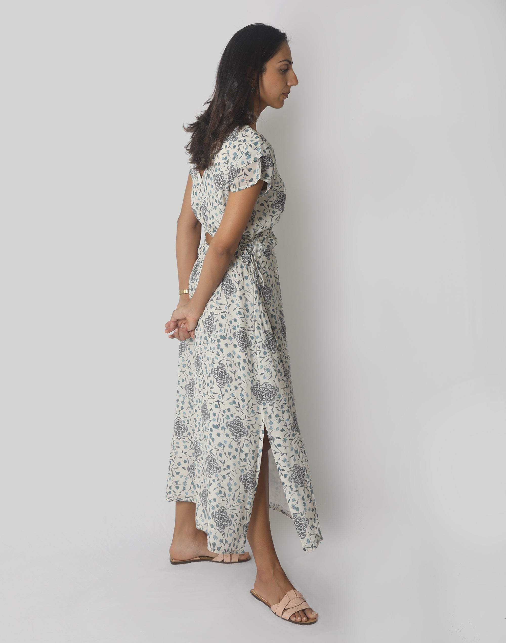 Sapphire Haze Drawstring Maxi Dress - Sapphire Garden