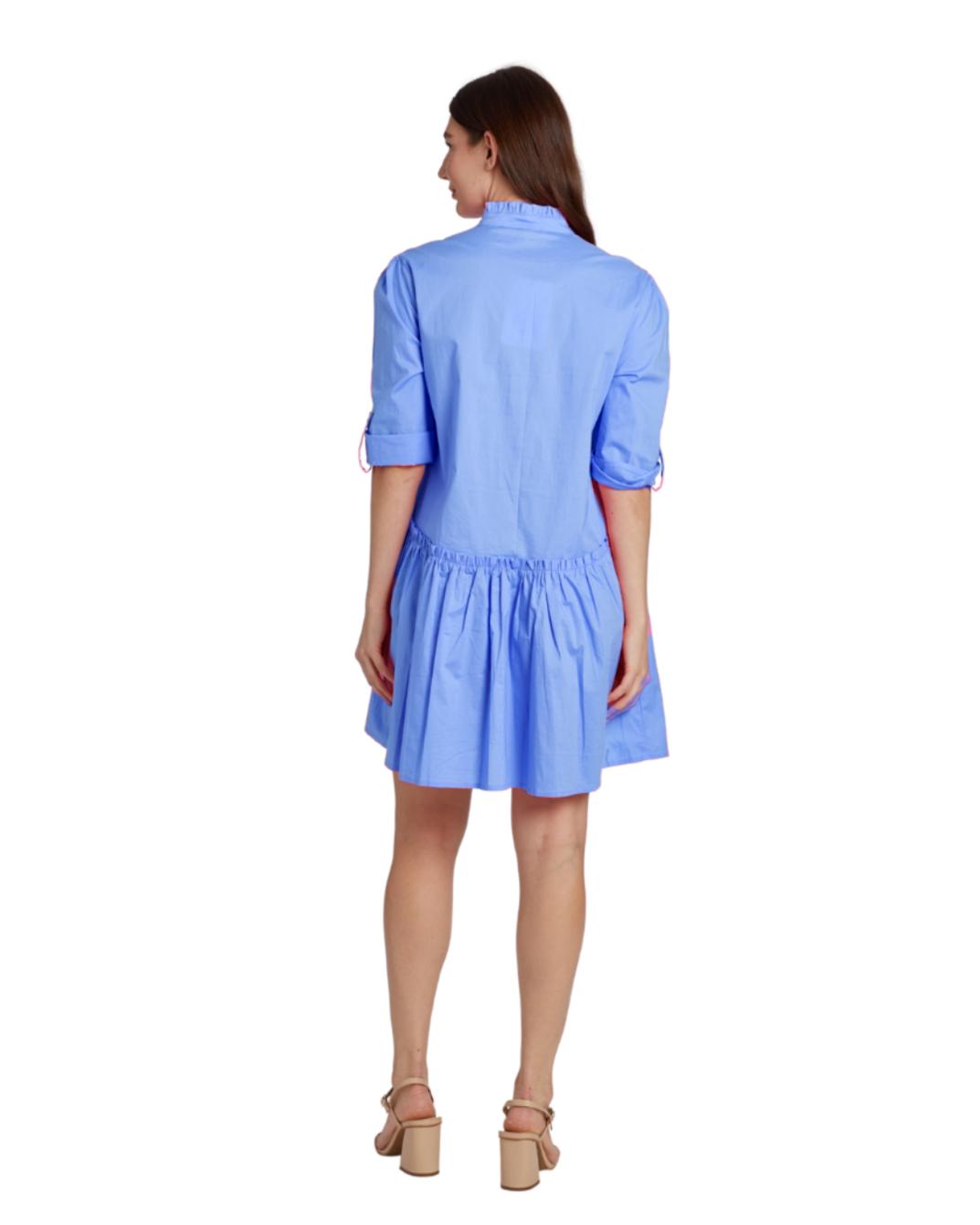 Cammie Ruffle Shirt Dress - French Blue