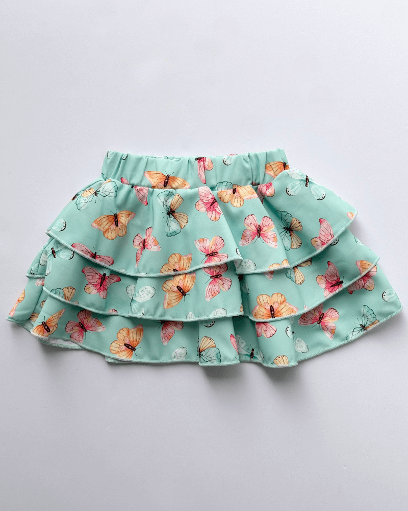 Celeste Tiered Skirt - Aqua Butterflies