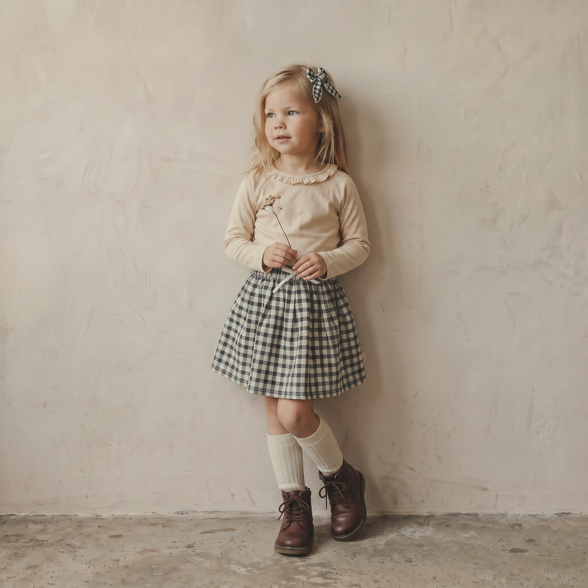 Organic Twill Skirt - Charcoal Plaid