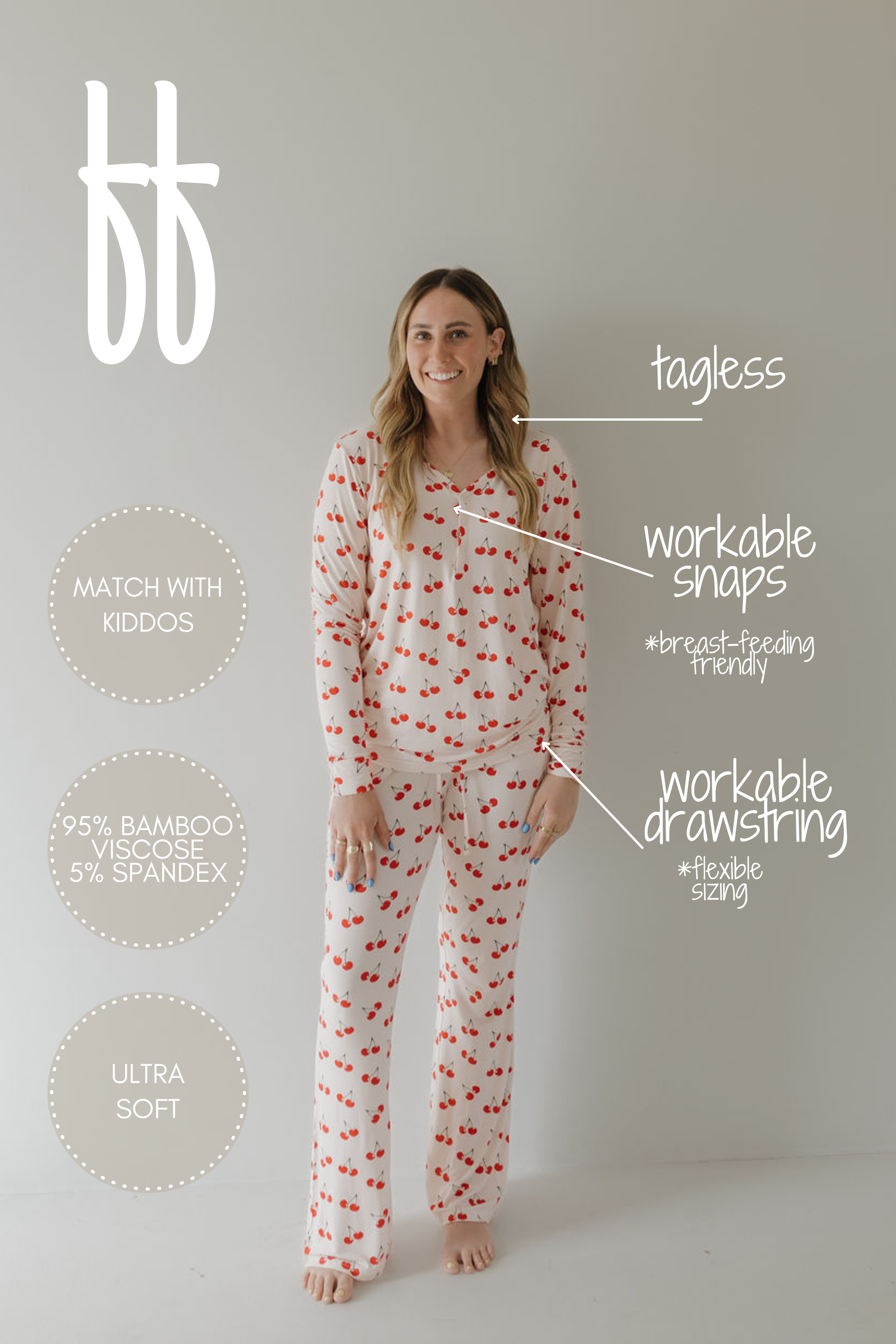 Women's Long Sleeve Bamboo Pajama | Cherry Orchard