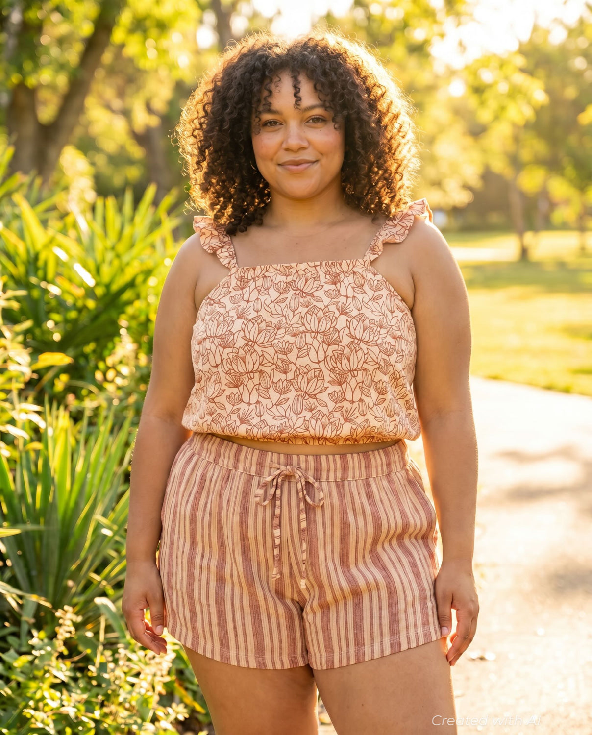 Claire Tank Top - Light Peach Floral