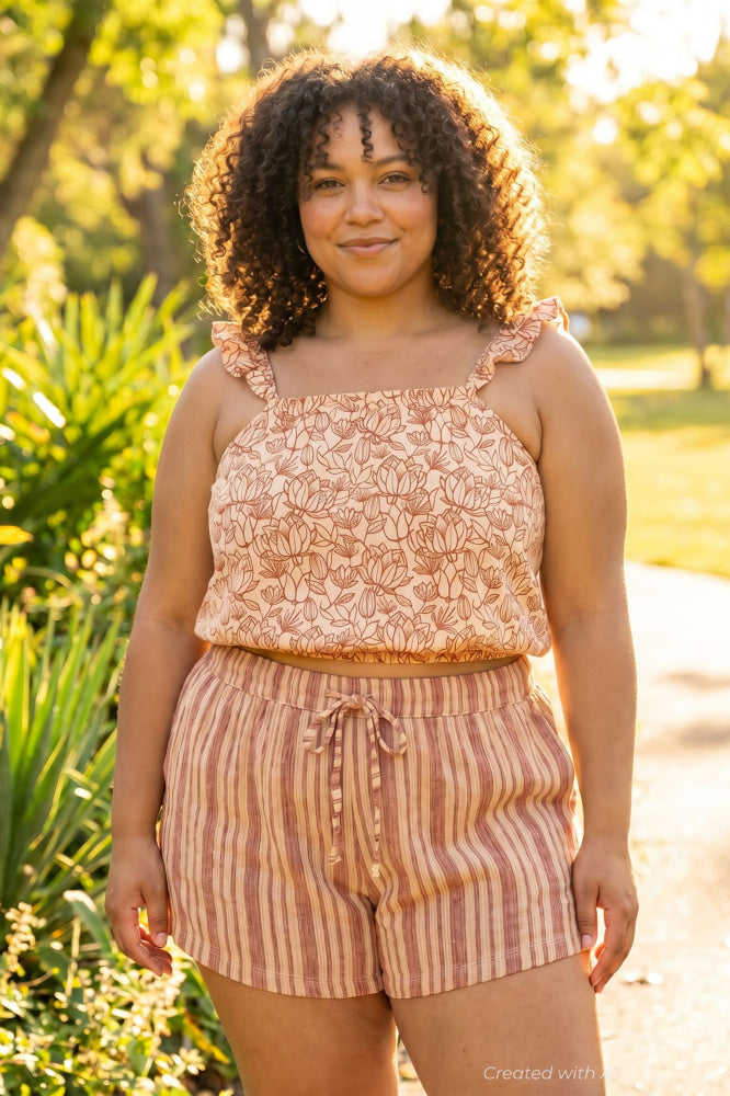 Claire Tank Top - Light Peach Floral