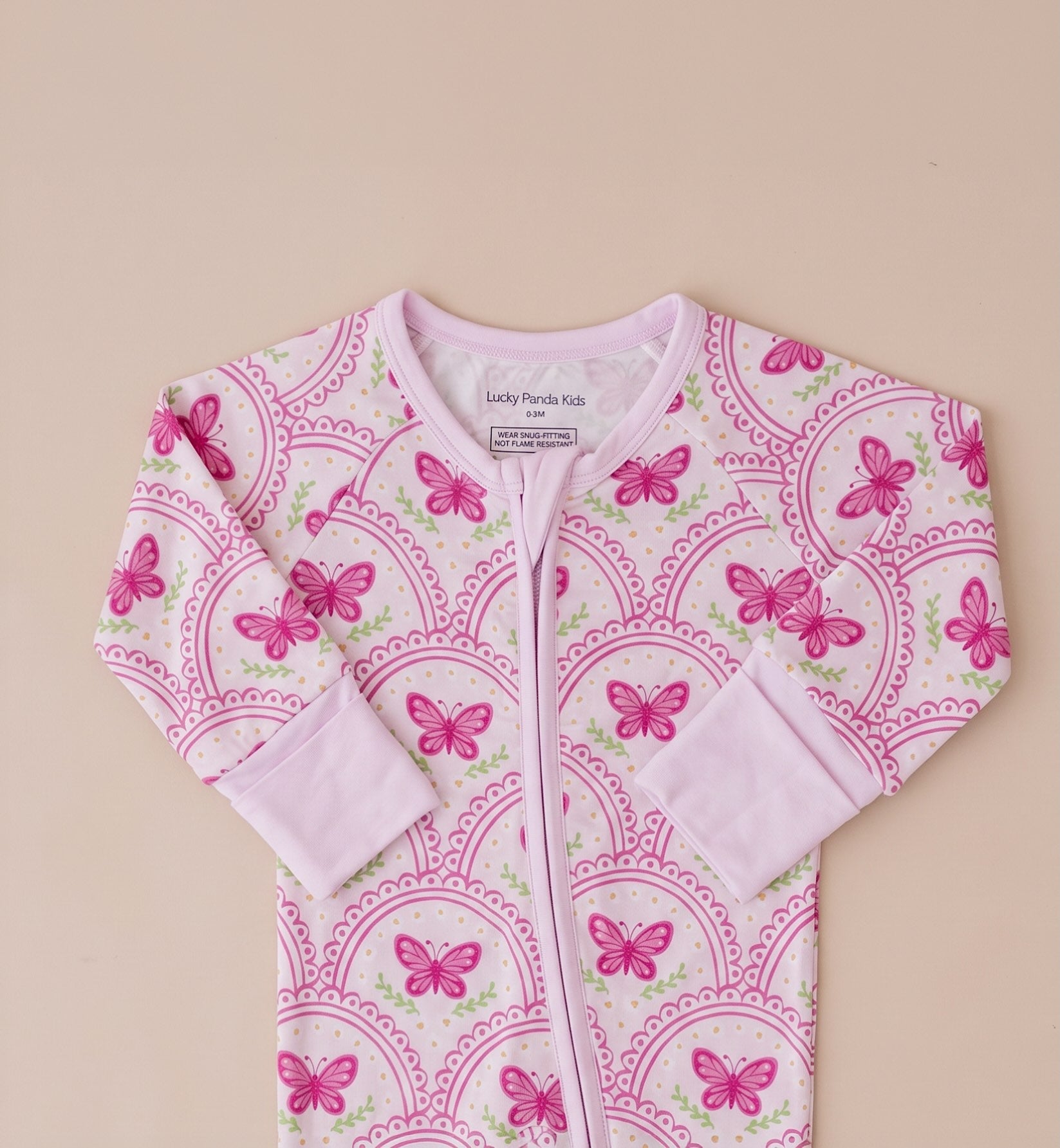 Bamboo Zip Romper | Pink Butterfly