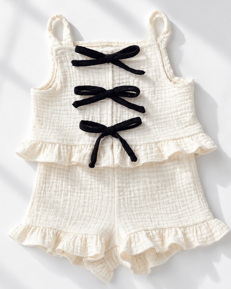 Colette Peplum Bow Front Two-Piece Set - Antique Cream