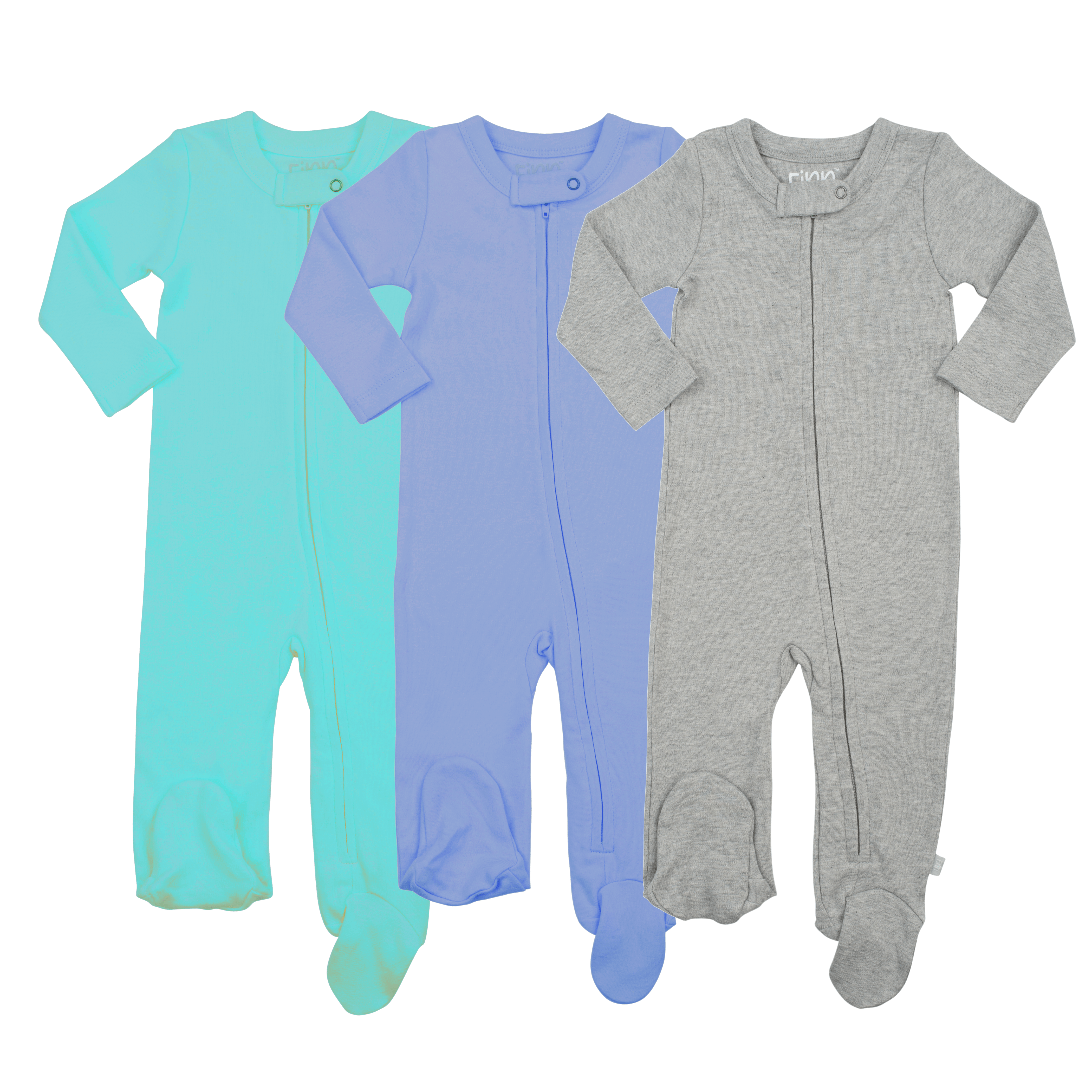 3pc footie set | vintage aqua periwinkle & heather grey