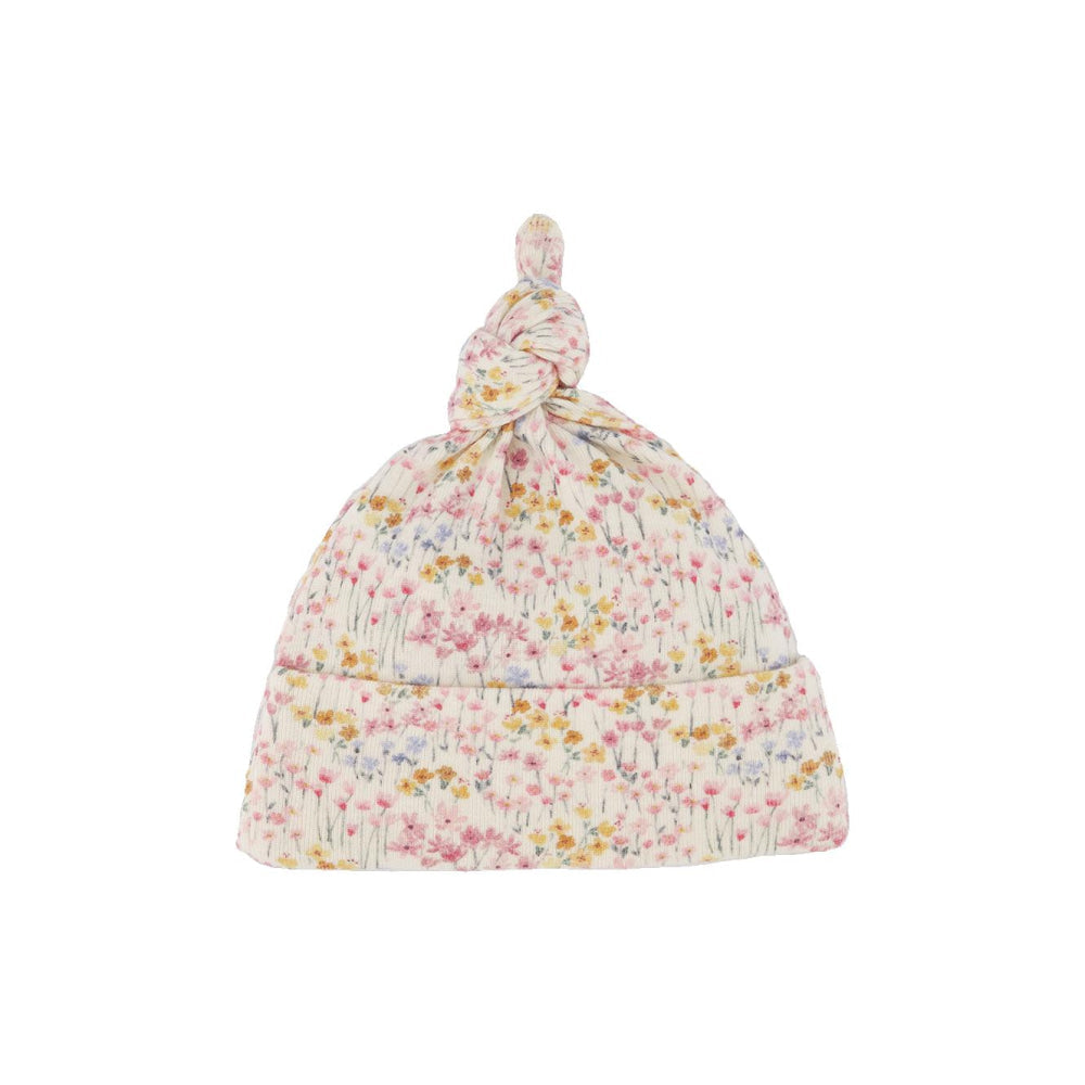 Cotton Knotted Beanie - Wildflower Mountain Print