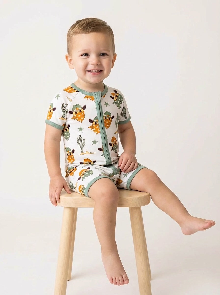 Bamboo Shorty Romper | Smiley Cowboy