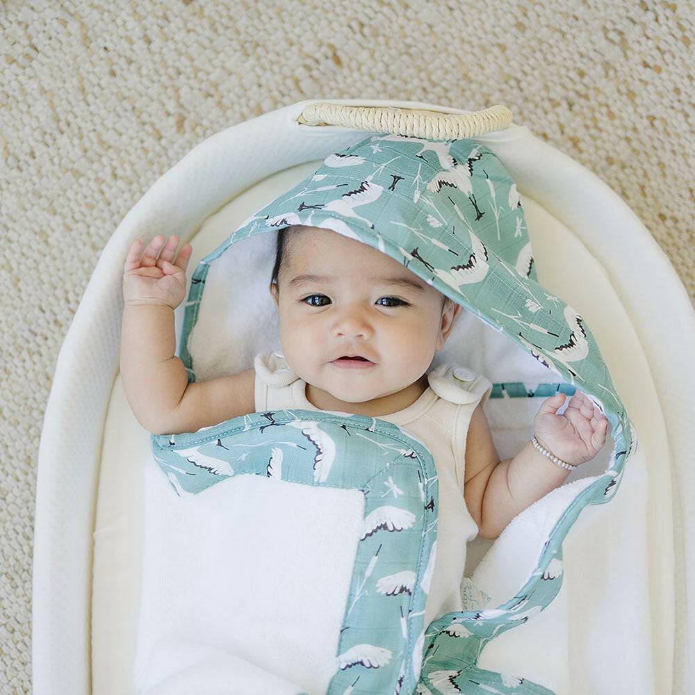 Crane Baby Hooded Towel Hooded Baby Towel Bebe au Lait