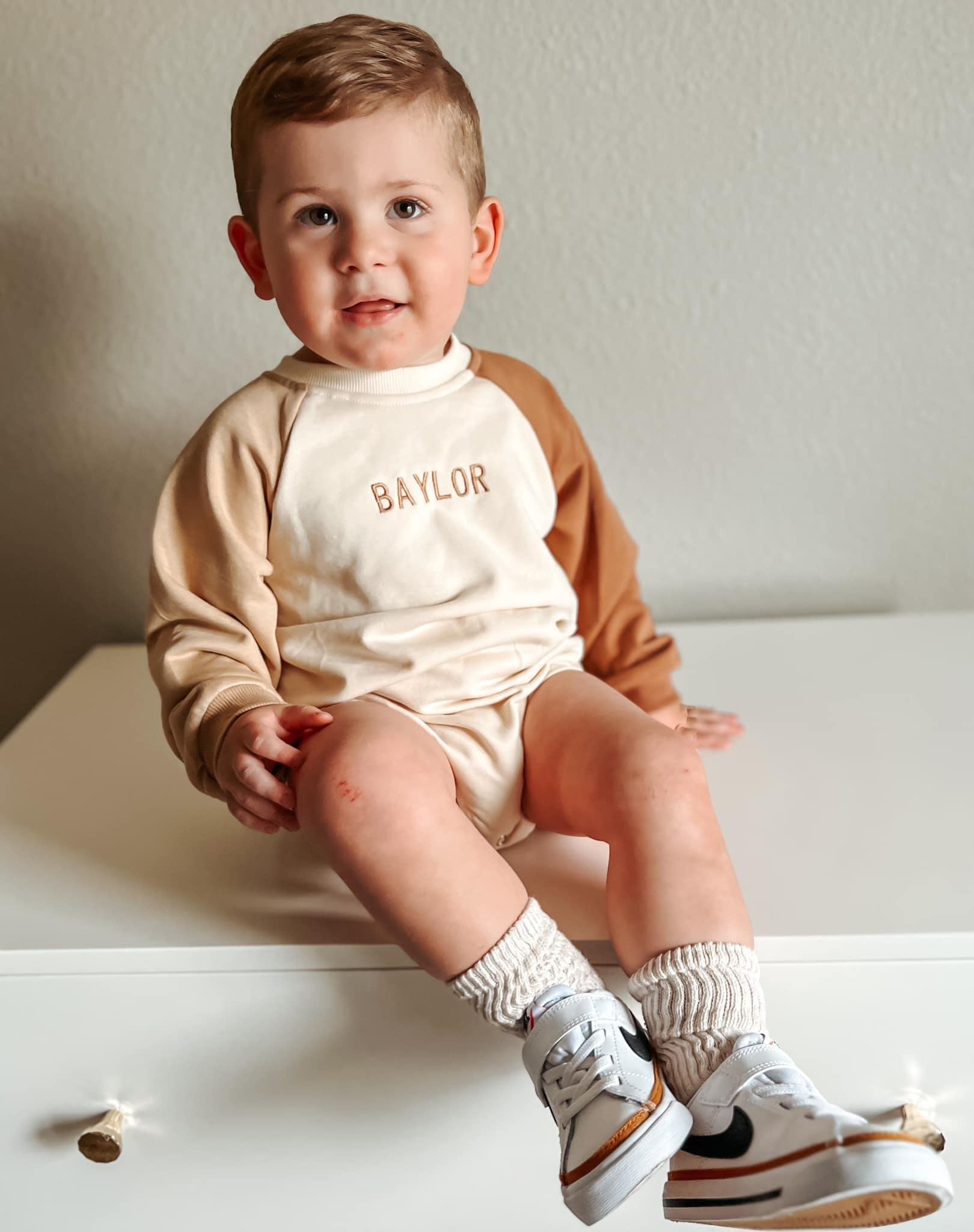 Custom Embroidered Colorblock Sweatshirt Romper