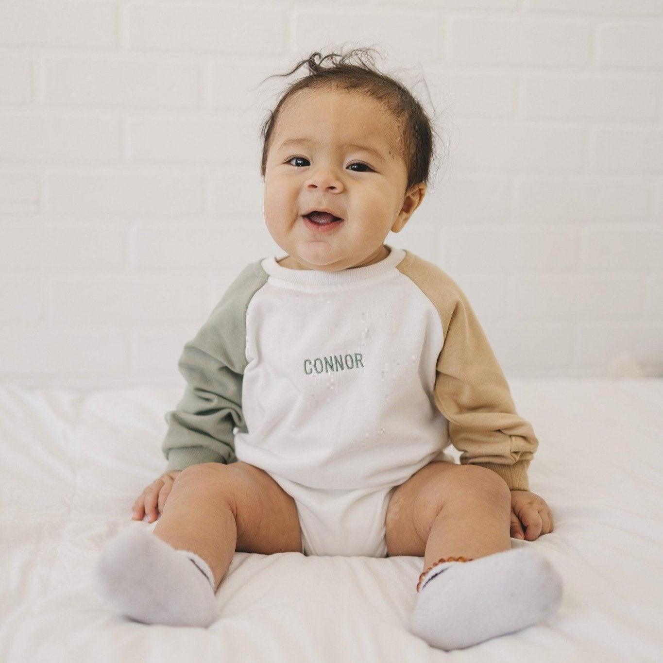 Custom Embroidered Colorblock Sweatshirt Romper