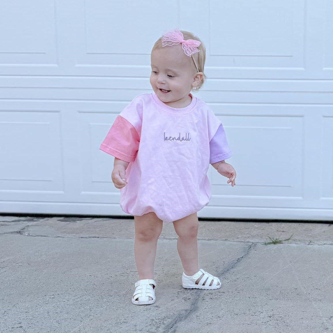 Custom Embroidered Colorblock T-Shirt Romper